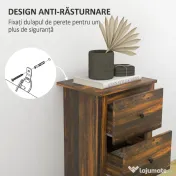 HOMCOM Noptieră cu 2 Sertare în Stil Rustic, Noptieră pentru Dormitor din Lemn, 40x30x74 cm, Maro | Aosom Romania 