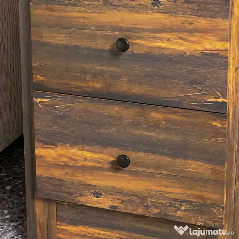 HOMCOM Noptieră cu 2 Sertare în Stil Rustic, Noptieră pentru Dormitor din Lemn, 40x30x74 cm, Maro | Aosom Romania