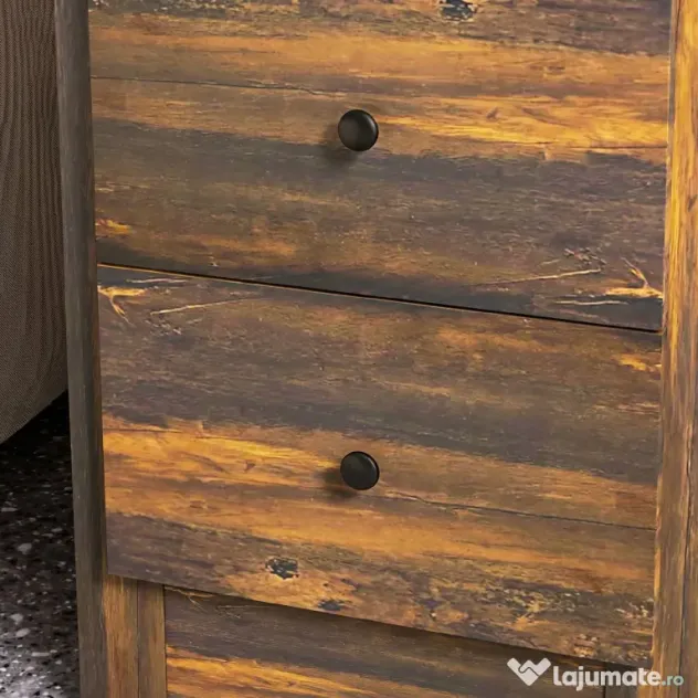 HOMCOM Noptieră cu 2 Sertare în Stil Rustic, Noptieră pentru Dormitor din Lemn, 40x30x74 cm, Maro | Aosom Romania