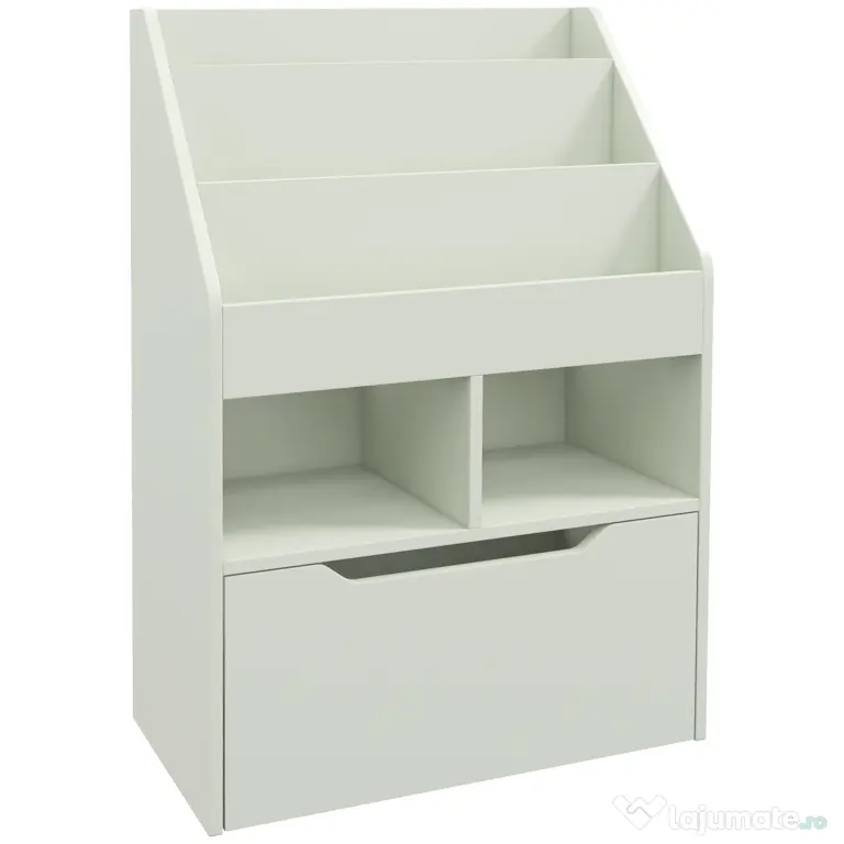HOMCOM Bibliotecă pentru Copii cu Rafturi și Sertar, Raft Mobil pentru Jucării și Cărți, Dimensiuni 60x29.9x90 cm, Verde Strălucitor | Aosom România