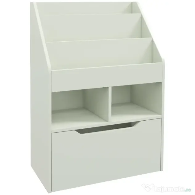 HOMCOM Bibliotecă pentru Copii cu Rafturi și Sertar, Raft Mobil pentru Jucării și Cărți, Dimensiuni 60x29.9x90 cm, Verde Strălucitor | Aosom România