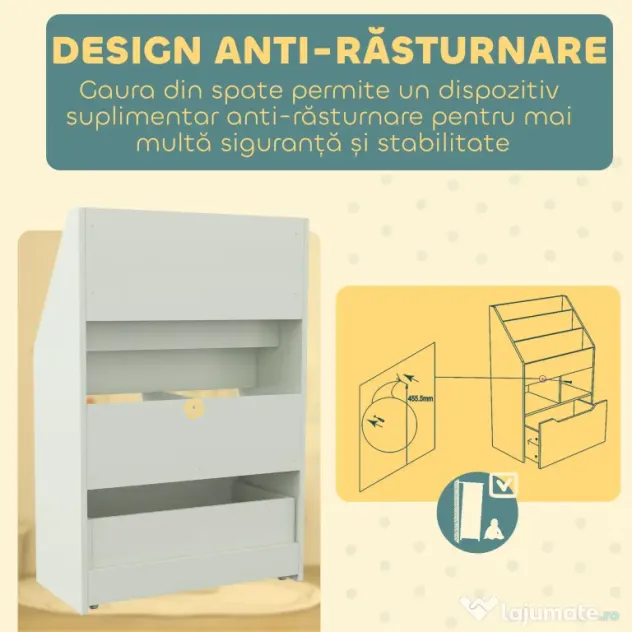 HOMCOM Bibliotecă pentru Copii cu Rafturi și Sertar, Raft Mobil pentru Jucării și Cărți, Dimensiuni 60x29.9x90 cm, Verde Strălucitor | Aosom România