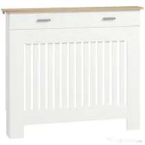 HOMCOM Carcasă pentru Calorifer din Șipci Anti-Răsturnare cu Sertar pentru Depozitare, 112x19x97 cm, Alb | Aosom Romania