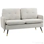 HOMCOM Divano 2 Posti in Tessuto Effetto Lino con Braccioli e Cuscini Imbottiti, Divanetto 2 Posti Moderno con Gambe in Acciaio, per Ufficio, Soggiorno, Salotto e Camera da Letto, 139x68x80 cm, Crema | Aosom Romania