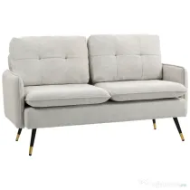 HOMCOM Divano 2 Posti in Tessuto Effetto Lino con Braccioli e Cuscini Imbottiti, Divanetto 2 Posti Moderno con Gambe in Acciaio, per Ufficio, Soggiorno, Salotto e Camera da Letto, 139x68x80 cm, Crema | Aosom Romania