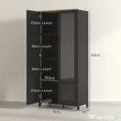 HOMCOM Dulap de Bucătărie cu 9 Rafturi Reglabile, cu Uși de Sticlă și Bază Înălțată din Lemn, 76x36x160 cm, Negru