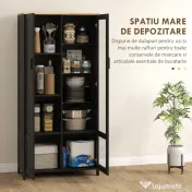 HOMCOM Dulap de Bucătărie cu 9 Rafturi Reglabile, cu Uși de Sticlă și Bază Înălțată din Lemn, 76x36x160 cm, Negru