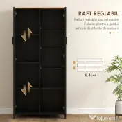 HOMCOM Dulap de Bucătărie cu 9 Rafturi Reglabile, cu Uși de Sticlă și Bază Înălțată din Lemn, 76x36x160 cm, Negru