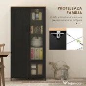 HOMCOM Dulap de Bucătărie cu 9 Rafturi Reglabile, cu Uși de Sticlă și Bază Înălțată din Lemn, 76x36x160 cm, Negru