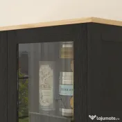 HOMCOM Dulap de Bucătărie cu 9 Rafturi Reglabile, cu Uși de Sticlă și Bază Înălțată din Lemn, 76x36x160 cm, Negru