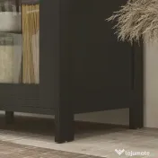 HOMCOM Dulap de Bucătărie cu 9 Rafturi Reglabile, cu Uși de Sticlă și Bază Înălțată din Lemn, 76x36x160 cm, Negru
