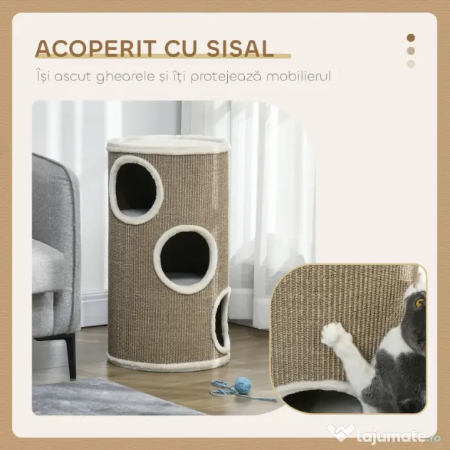 PawHut Ansamblu pentru pisici, Turn din Sisal pentru animale de companie cu planforme cu invelis moale | Aosom Romania