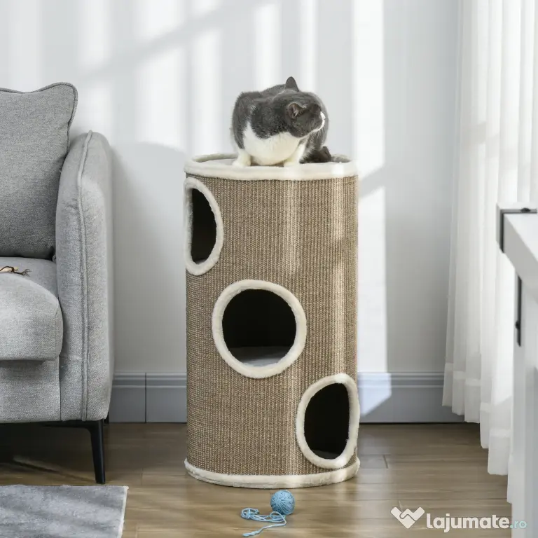 PawHut Ansamblu pentru pisici, Turn din Sisal pentru animale de companie cu planforme cu invelis moale | Aosom Romania