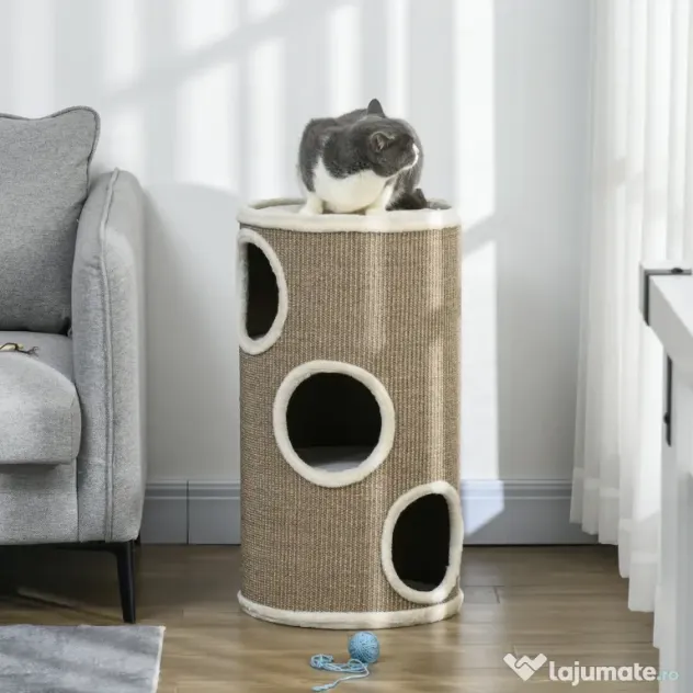 PawHut Ansamblu pentru pisici, Turn din Sisal pentru animale de companie cu planforme cu invelis moale | Aosom Romania