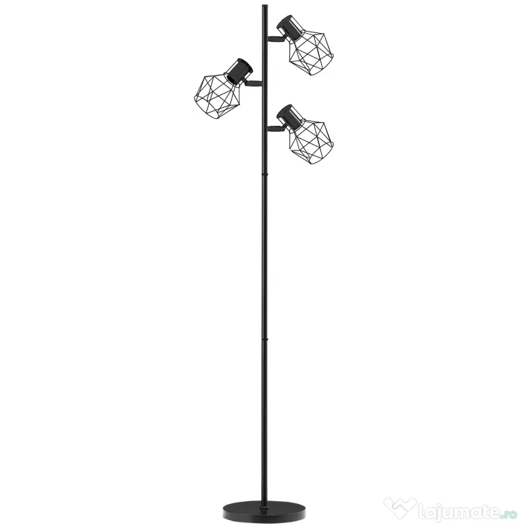 HOMCOM Lampă de Podea cu 3 Lumini Reglabile și Întrerupător cu Buton, Lampă Modernă din Metal, 41x28x169 cm, Negru | Aosom Romania
