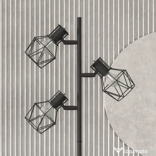 HOMCOM Lampă de Podea cu 3 Lumini Reglabile și Întrerupător cu Buton, Lampă Modernă din Metal, 41x28x169 cm, Negru | Aosom Romania