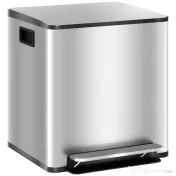 HOMCOM Coș de gunoi cu 2 compartimente de 15L cu pedală și capac silențios, din oțel inoxidabil și PP, 41.8x36.7x44 cm