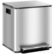 HOMCOM Coș de gunoi cu 2 compartimente de 15L cu pedală și capac silențios, din oțel inoxidabil și PP, 41.8x36.7x44 cm