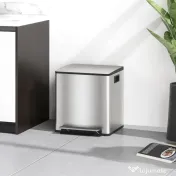 HOMCOM Coș de gunoi cu 2 compartimente de 15L cu pedală și capac silențios, din oțel inoxidabil și PP, 41.8x36.7x44 cm