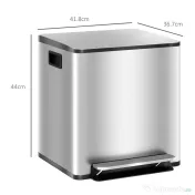 HOMCOM Coș de gunoi cu 2 compartimente de 15L cu pedală și capac silențios, din oțel inoxidabil și PP, 41.8x36.7x44 cm