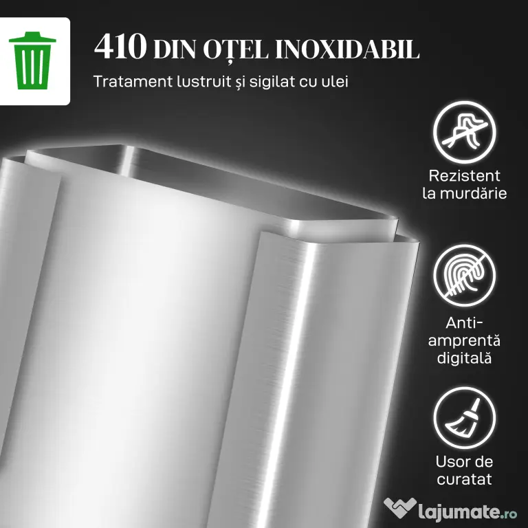 HOMCOM Coș de gunoi cu 2 compartimente de 15L cu pedală și capac silențios, din oțel inoxidabil și PP, 41.8x36.7x44 cm