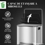 HOMCOM Coș de gunoi cu 2 compartimente de 15L cu pedală și capac silențios, din oțel inoxidabil și PP, 41.8x36.7x44 cm