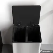 HOMCOM Coș de gunoi cu 2 compartimente de 15L cu pedală și capac silențios, din oțel inoxidabil și PP, 41.8x36.7x44 cm
