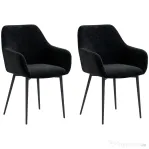 HOMCOM Set 2 Scaune Moderne pentru Sufragerie cu Brațe, Șezut Tapițat și Picioare din Oțel, 54x57x80 cm, Negru
