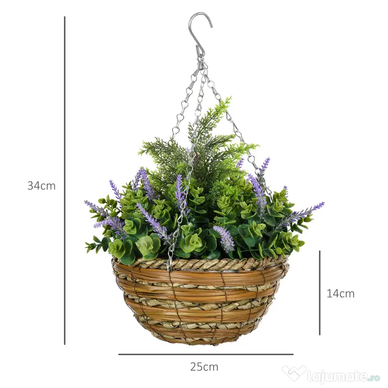 Outsunny Set 2 Plante Artificiale de Lavandă cu Ghiveci și Cârlig, Ø25x34 cm, Verde și Violet | Aosom Romania