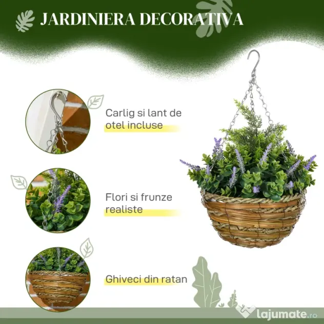 Outsunny Set 2 Plante Artificiale de Lavandă cu Ghiveci și Cârlig, Ø25x34 cm, Verde și Violet | Aosom Romania