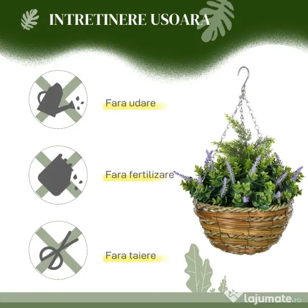 Outsunny Set 2 Plante Artificiale de Lavandă cu Ghiveci și Cârlig, Ø25x34 cm, Verde și Violet | Aosom Romania