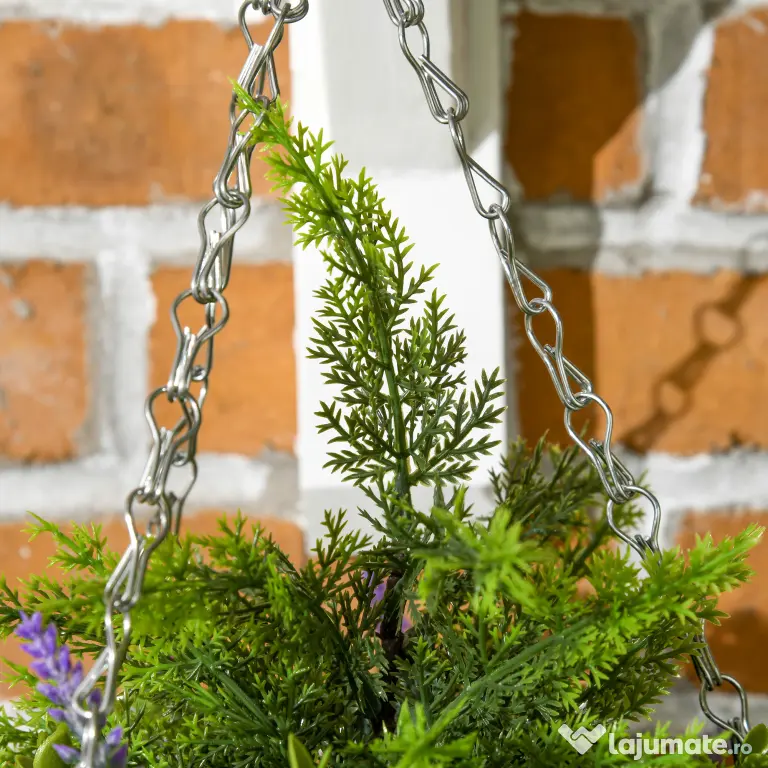 Outsunny Set 2 Plante Artificiale de Lavandă cu Ghiveci și Cârlig, Ø25x34 cm, Verde și Violet | Aosom Romania