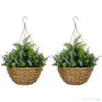 Outsunny Set 2 Plante Artificiale de Lavandă cu Ghiveci și Cârlig, Ø25x34 cm, Verde și Violet