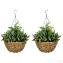 Outsunny Set 2 Plante Artificiale de Lavandă cu Ghiveci și Cârlig, Ø25x34 cm, Verde și Violet