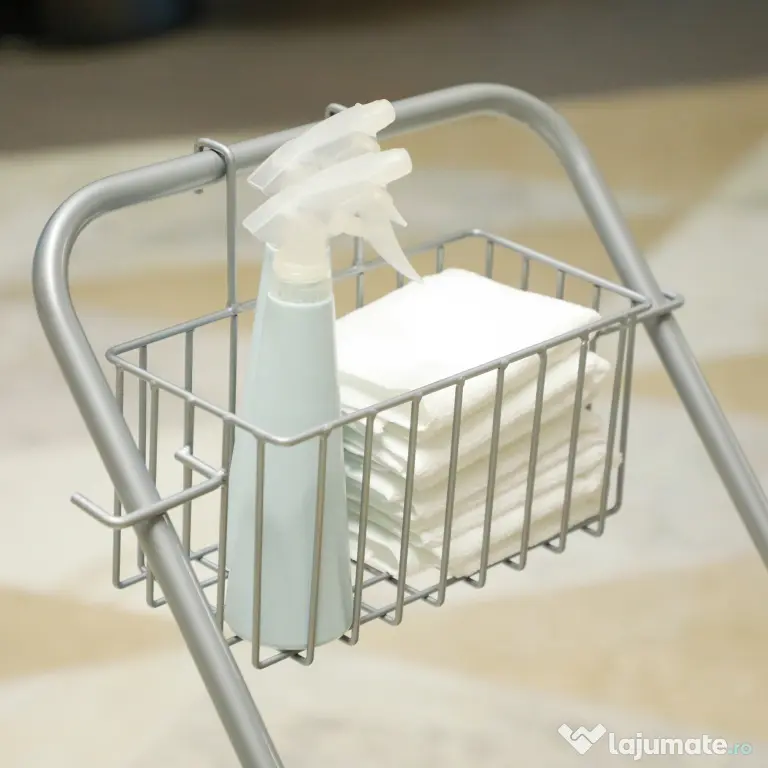 HOMCOM Cărucior Profesional de Curățenie cu Coș Suspendat, Raft, Găleată de 25 L și Cârlig, 72x49,5x95 cm, Galben
