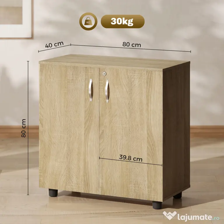 Vinsetto Dulap pentru documente cu încuietoare, 2 uși și raft intern, 80x40x80 cm, culoare stejar | Aosom Romania