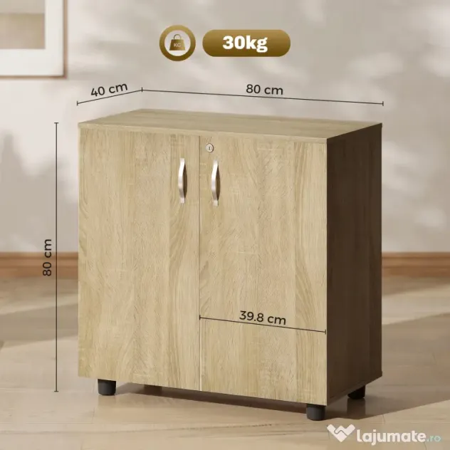 Vinsetto Dulap pentru documente cu încuietoare, 2 uși și raft intern, 80x40x80 cm, culoare stejar | Aosom Romania