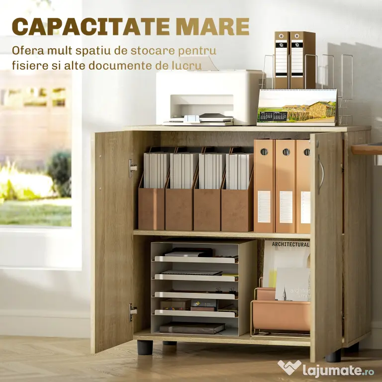 Vinsetto Dulap pentru documente cu încuietoare, 2 uși și raft intern, 80x40x80 cm, culoare stejar | Aosom Romania
