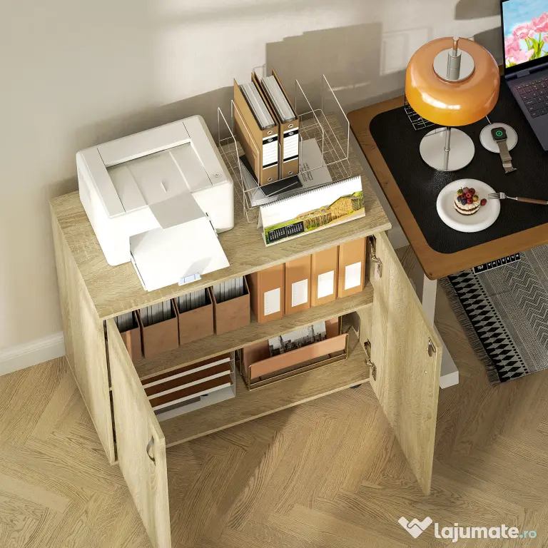 Vinsetto Dulap pentru documente cu încuietoare, 2 uși și raft intern, 80x40x80 cm, culoare stejar | Aosom Romania