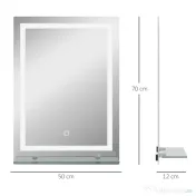 Kleankin Oglindă de Baie cu Lumini LED în 3 Culori Reglabile și Raft din Sticlă, 50x12x70 cm, Argintiu | Aosom Romania