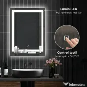 Kleankin Oglindă de Baie cu Lumini LED în 3 Culori Reglabile și Raft din Sticlă, 50x12x70 cm, Argintiu | Aosom Romania