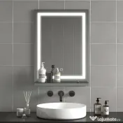 Kleankin Oglindă de Baie cu Lumini LED în 3 Culori Reglabile și Raft din Sticlă, 50x12x70 cm, Argintiu | Aosom Romania
