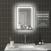 Kleankin Oglindă de Baie cu Lumini LED în 3 Culori Reglabile și Raft din Sticlă, 50x12x70 cm, Argintiu | Aosom Romania