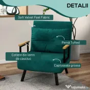 HOMCOM Canapea Extensibilă cu Spătar Reglabil pe 5 Nivele, Canapea Pat Individuală Pliabilă cu Perne, 63x73x81 cm, Verde | Aosom Romania
