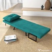 HOMCOM Canapea Extensibilă cu Spătar Reglabil pe 5 Nivele, Canapea Pat Individuală Pliabilă cu Perne, 63x73x81 cm, Verde | Aosom Romania