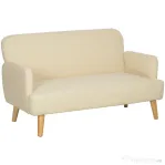 HOMCOM Canapea Modernă de 2 Locuri cu Efect de Catifea și Tapițerie Groasă, 140x74x79 cm, Alb Crem