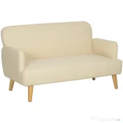 HOMCOM Canapea Modernă Scandinavă, Canapea cu 2 Locuri, Brațe, și Picioare din Lemn, 140x74x79 cm, Alb Crem | Aosom Romania