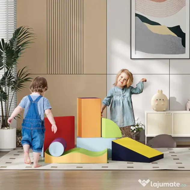 HOMCOM Set de 7 Blocuri Moi pentru Copii 1-3 Ani în Spumă și Piele PU, pentru Casă și Grădiniță, Multicolor | Aosom Romania