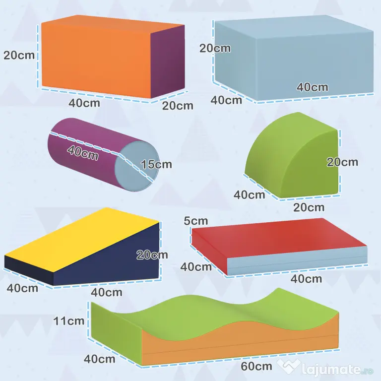 HOMCOM Set de 7 Blocuri Moi pentru Copii 1-3 Ani în Spumă și Piele PU, pentru Casă și Grădiniță, Multicolor | Aosom Romania