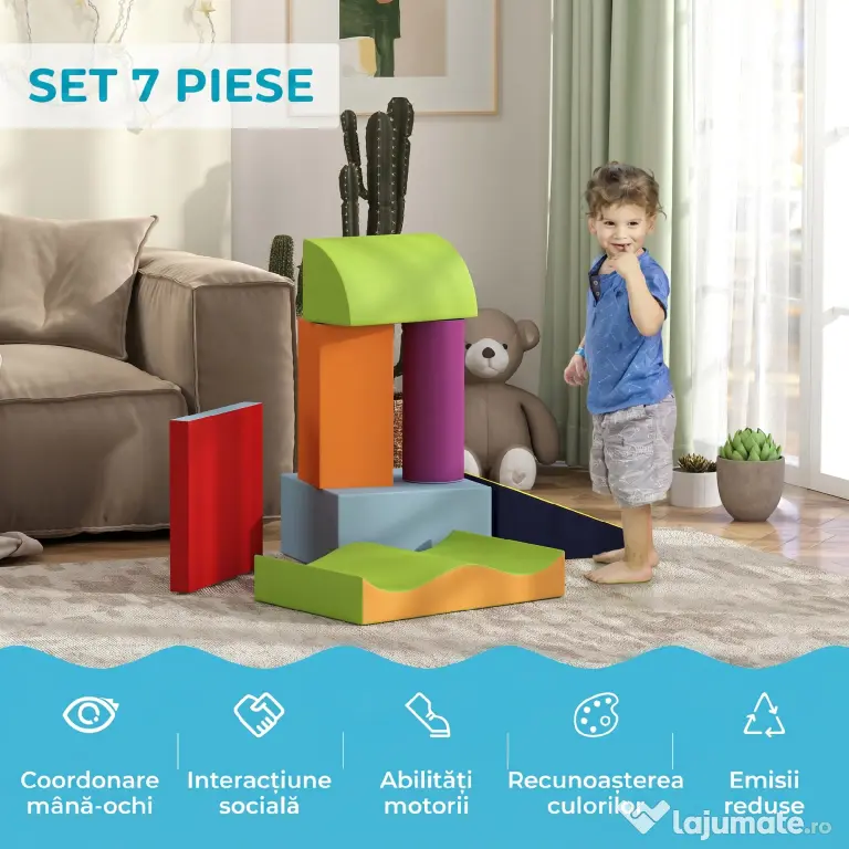 HOMCOM Set de 7 Blocuri Moi pentru Copii 1-3 Ani în Spumă și Piele PU, pentru Casă și Grădiniță, Multicolor | Aosom Romania